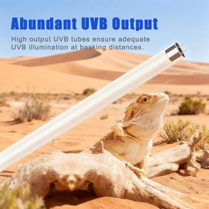 KINGYEENUO T8 Reptile Light Fixture Combo Kit 15W, UVB Reptile Light Fixture with Desert UVB 10.0 18.3" Fluorescent Tube, UVA UVB Reptile Light for Lizard, Bearded Dragon, Tortoise
