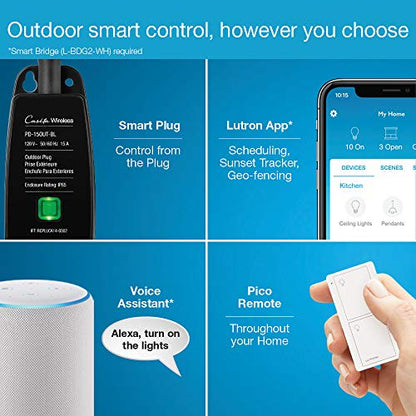 Lutron Caseta Outdoor Smart Plug Weatherproof+ and Pico Smart Remote, for Landscape and String Lighting, P-PKG1OUT-BL, Black - style: Outdoor Smart Plug and Pico Smart Remote