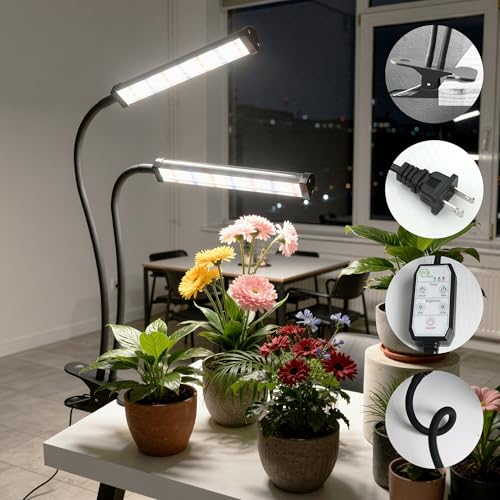 GooingTop Grow Light 100W 6000K, Super Bright White Desktop Clip Plant Lamp for Seedlings Succulents Seeds Starting Indoor Plants Growing,Bendable Gooseneck & Timer 4 8 12 H - size: 100Watts