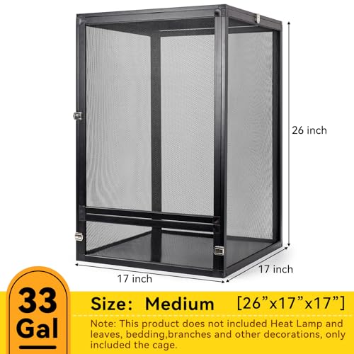 RunDuck 33 Gallon 360° Panoramic Foldable Reptile Terrarium Kit: Crested Gecko Tank and Reptile Cage for Superior Ventilation, Easy Feeding, Sturdiness, and Simple Assembly (Black, 26"x17"x17")