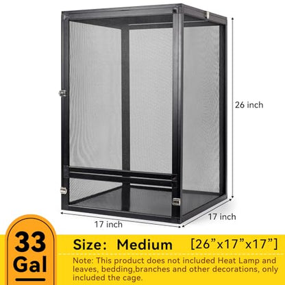 RunDuck 33 Gallon 360° Panoramic Foldable Reptile Terrarium Kit: Crested Gecko Tank and Reptile Cage for Superior Ventilation, Easy Feeding, Sturdiness, and Simple Assembly (Black, 26"x17"x17")