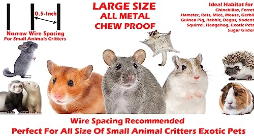 64" X-Large Wrought Iron 4-Levels Chewproof for Ferret Squirrel Chinchilla Sugar Glider Mice Rat Mouse Hamster Home Cage Tight 1/2-Inch Bar Spacing Easy Clean Pull Out Tray Romovable Rolling Stand - color: White Vein, size: 32"L x 19"W x 64"H With 1/2" Sp