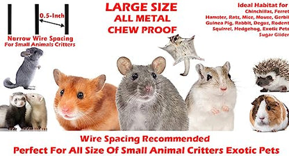 64" X-Large Wrought Iron 4-Levels Chewproof for Ferret Squirrel Chinchilla Sugar Glider Mice Rat Mouse Hamster Home Cage Tight 1/2-Inch Bar Spacing Easy Clean Pull Out Tray Romovable Rolling Stand - color: White Vein, size: 32"L x 19"W x 64"H With 1/2" Sp