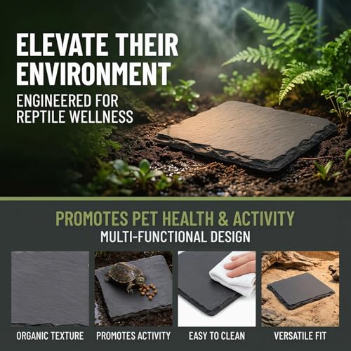 Turtle Basking Platform Slate Reptile Basking Slate Platform for Turtles 3.9 x 3.9 Inch Natural Stone Tortoise Bearded Dragon Lizard Chameleon Gecko Terrarium Accessory