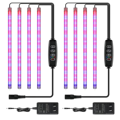iPower 20W LED Plant Grow Light Strips Full Spectrum for Indoor Plants with Auto ON/Off 3/9/12H Timer, 10 Dimmable Levels 48 LEDs Per Tude, for Hydroponics Succulent, 4 Tubes*2, Red&Blue - color: Red&Blue, size: 4 Tubes*2, style: Grow Light Strips