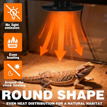 100W Ceramic Heat Emitter (2-Pack) - Reptile Heat Lamp, No Light Emitting Coil Bulb for Reptile Tanks, Terrariums, Brooders & Chicken Coops - E26 Base for Turtle, Lizard, Bearded Dragon, Snake