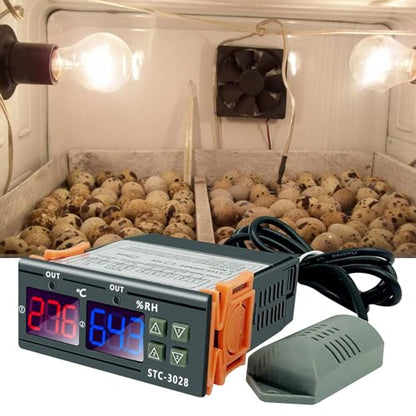 2Pcs All-Purpose Intelligent Digital Display Temperature and Humidity Controller with Dual Displays and Relay Outputs STC-3028 10A AC110~220V for Incubator Brooder Refrigerator Fermenter Greenhouse