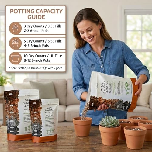 Molly's Succulent Mix - Premium Gritty Soilless Potting Mix for Succulents, Cactus and Bonsai - Contains Akadama, Hyuga, Bark Fines, Pumice, Lava Rock, Mycorrhizae 3 Dry Quarts - size: 3 Dry Quarts, style: Succulents & Cacti