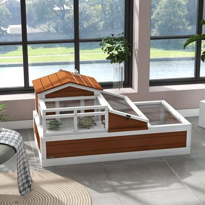Two-Story 3-Room Comfortable Tortoise Habit for Small and Medium Tortoises with Balcony Durable Construction 44x25.5x25 Weather-Proof Coffee Brown