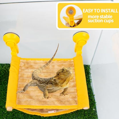 Bearded Dragon Window Hammock with Suction Cups, Soft Reptile Hammock Bed, Double Layered Winter Warm House Tent, Reptile Tank Accessories-Yellow