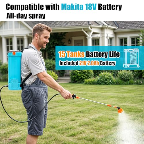 SideKing Battery Powered Backpack Sprayer 3.2 Gallon, 0-80 PSI Adjustable Pressure Sprayer Compatible with Makita 18V Battery, Electric Sprayer with Wand, 5 Nozzles, 2.0Ah Battery&Charger Included - size: 3.2 Gallon