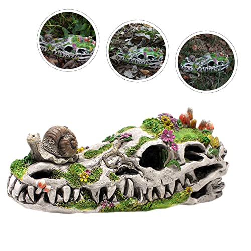 Homoyoyo Terrarium Decor Animal Decor Resin Crafts Dinosaur Garden Statue Snail Ornament Halloween Room Decorations Resin Snail on Dinosaur Skull Dinosaur Skull Adornment Garden Adornment