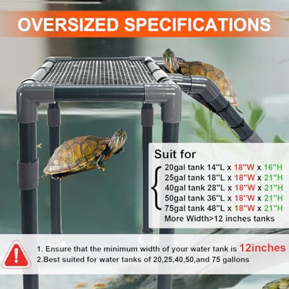 Large Basking Platform for Aquatic Turtles, 10.8" Width Resting Area, Adjustable Height Turtle Basking Platform with Suction Cup, Turtle Tank Accessories