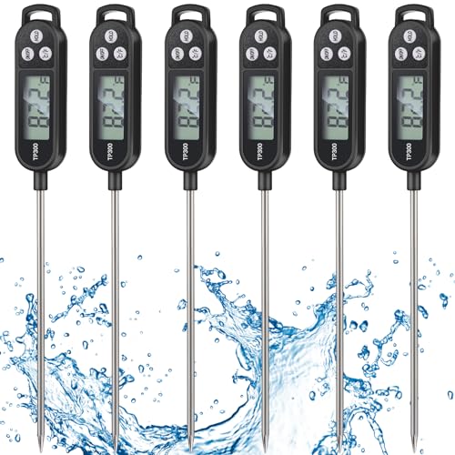 Copkim 6 Pcs Instant Read Meat Thermometer with Long Probe 9.65 Inch Kitchen Cooking Food Candy Waterproof Digital Thermometer for BBQ Water Milk Yogurt Liquid Cooking(Black) - color: Black