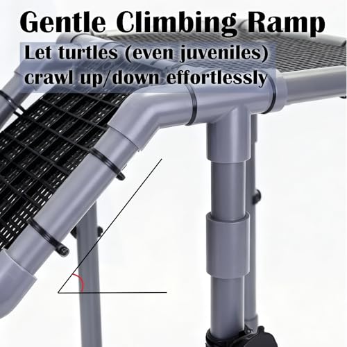 Turtle Basking Platform, 10.8" Width Aquatic Turtles Dock, Sloped Ramp with 8pcs Strong Suction Cups and Encryption Grid, Turtle Tank Accessories for Above 12 inches Wide Aquarium
