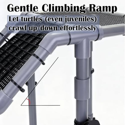 Turtle Basking Platform, 10.8" Width Aquatic Turtles Dock, Sloped Ramp with 8pcs Strong Suction Cups and Encryption Grid, Turtle Tank Accessories for Above 12 inches Wide Aquarium