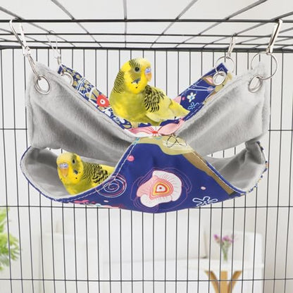 Wontee Bird Double Hammock Warm Nest Bed for Parrot Budgie Parakeet Cockatiel Conure Lovebird Hamster Rat Mice Chinchinlla (S) - size: S