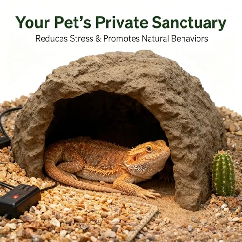 Large Natural Rock Cave Decor for Reptiles & Amphibians, Hideout Habitat Hide Cave for Bearded Dragons Lizards Snakes Turtles Geckos, Terrarium Aquarium Ornament Shelter for Small Pets