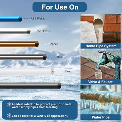 12FT Heat Tape for Water Pipes Freeze Protection IP65 Waterproof 8W/FT 110V BDDFOTO Water Pipe Heat Cable With Thermostat Self-Regulating Pipe Heater for House Garden/RV Camper - style: 12 FT