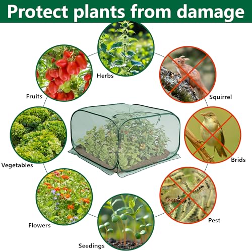 35" x 35" x 27.5" Pop Up Mesh Plant Cover, Foldable Plant Protector Mesh Plant Enclosure, Garden Net Cage Guard Cover with 4 Ground Stakes for Protecting Plant Vegetable Fruit from Birds Insects - color: 1 Pc