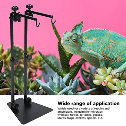 Adjustable Metal Lamp Stand with Double Hook, Reptile Lamp Stand Multipurpose Bracket Suitable for Terrarium Habitat and Reptile Tank Lighting Decoration