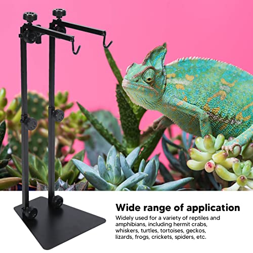 Reptile Lamp Stand, Reptile Light Stand, Reptile Heat Lamp Stand, Multipurpose Double Hook Adjustable Terrarium Metal Light Stand for Reptile Terrarium Tank