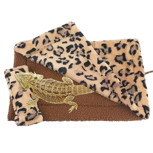 ADOGGYGO Bearded Dragon Bed with Pillow Blanket, Bearded Dragon Tank Accessories Lizard Hide Habitat Shelter, Warm Sleeping Bag with Cover for Reptile (Brown)