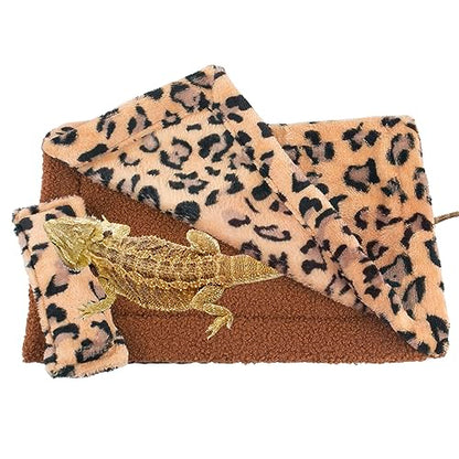 ADOGGYGO Bearded Dragon Bed with Pillow Blanket, Bearded Dragon Tank Accessories Lizard Hide Habitat Shelter, Warm Sleeping Bag with Cover for Reptile (Brown)