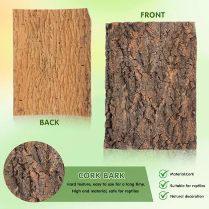 VANZACK Reptile Cork Bark for Reptiles Terrarium Decor Climbing Platform Reptile Tank Accessories Natural Bark Background for Lizards 15.74 X 11.81 X 0.78 in