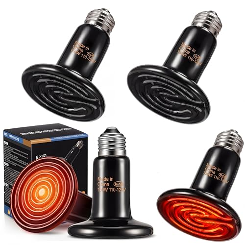 4 Pack 150W Ceramic Heat Emitter, No Light Reptile Heat Lamp Bulb for Bearded Dragon Tank, Chicken Brooder and Coop, E26 Ceramic Heater Bulb for Large Terrarium