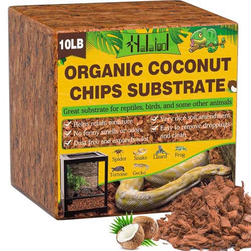 Halatool 10 LBS Coconut Husk Chips for Reptiles, 72QT Compressed Coco Chips Substrate for Snakes Tortoises Geckos Lizards Hermit Crab Ball Python - color: 10LB-1pack