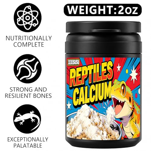 Reptile Calcium Powder with D3-2oz Fine Grind for Bearded Dragons, Leopard Geckos & Tortoises | Essential Vitamin Supplement for Bone Health & Strong Shells