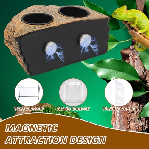Reptile Magnetic Feeder Ledge, Reptile Feeding Ledge w 4 Cups,Plastic Reptile Water Bowl & Food Dish, Gecko Feeding Bowls, Reptile Terrarium Tank Accessories for Bearded Dragon Lizard Snake Chameleon