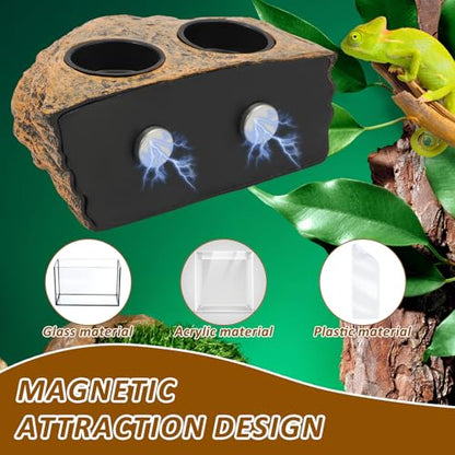 Reptile Magnetic Feeder Ledge, Reptile Feeding Ledge w 4 Cups,Plastic Reptile Water Bowl & Food Dish, Gecko Feeding Bowls, Reptile Terrarium Tank Accessories for Bearded Dragon Lizard Snake Chameleon