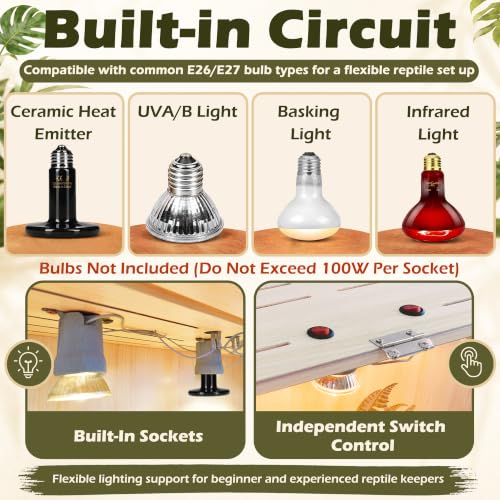 PROLEE Bearded Dragon Tank, Lizard Tank with Clear Tempered Glass, Anti-Scratch Reptile Enclosure, Reptile Tank Built-in Light Fixtures with Switch (24X16X16inch,24 Gallon) - color: Transparent Roof, size: 24X16X16inch,24 Gallons