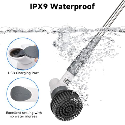 AQQA 8-in-1 Electric Aquarium Cleaning Kit IPX9 Waterproof Cordless Rechargeable Glass Scrubber Handheld Fish Tank Cleaner Powerful Algae Scraper & Cleaning Brush Set (Grey)