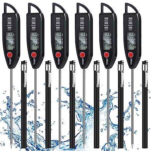 Copkim 6 Set Waterproof Food Thermometer for Water, Liquid, Candle and Cooking Digital Meat Thermometer with Long Probe Instant Read for Kitchen BBQ Grill Candy (Black) - color: Black