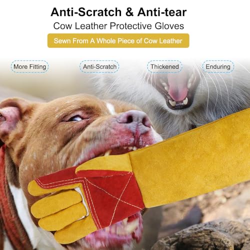 Pilipane Animal Handling Gloves Bite Proof Scratch Leather Pet Gloves for Cat Dog Bird Snake Handling Veterinarians Groomers Zoo Workers Gray Yellow 23.6 Inches (60cm Yellow Thickened) - color: 60cm Yellow Thickened