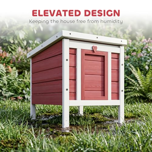PawHut Small Wooden Rabbit Hutch Bunny Cage Guinea Pig Cage Duck House Dog House with Openable & Waterproof Roof, Red - color: Red