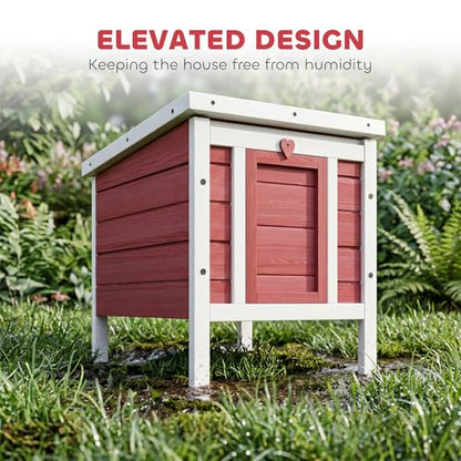 PawHut Small Wooden Rabbit Hutch Bunny Cage Guinea Pig Cage Duck House Dog House with Openable & Waterproof Roof, Red - color: Red