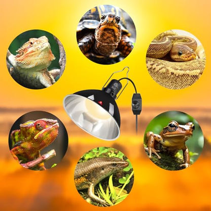 REPTI ZOO Upgrade Reptile Light Fixture with Dimming,8.5 inch Deep Dome Lamp Fixture for Reptile Tank Terrarium, Reptile Heat Lamp Fixture for UVB UVA Bulb Basking Heat Bulb