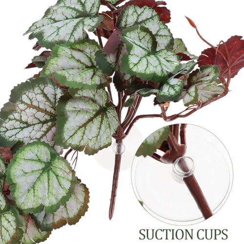 PRETYZOOM Artificial Hanging Reptile Plant with 23 Leaf Faux Foliage, Suction Cup Attachment, Lifelike Artificial Leaves Pendant for Reptile Terrarium Environment Decoration and Amphibian