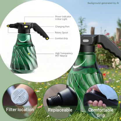 0.53 Gallon Rechargeable Electric Plant Mister Sprayer, Fine Mist & Continuous Spray for Indoor Plants, Garden, Vehicle Cleaning，Handheld Portable Sprayer with Adjustable Nozzle