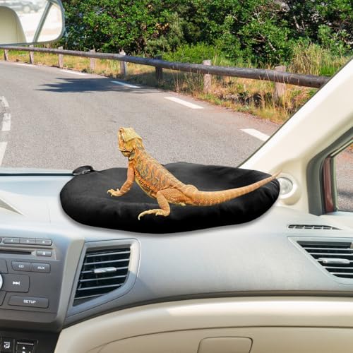 Bearded Dragon Bed Soft Mat with Suction Cup Bearded Dragon Sleep Cushion Washable for Travel Reptile Tank Accessories Small Animal Carrier for Lizard Leopard Gecko (Black)