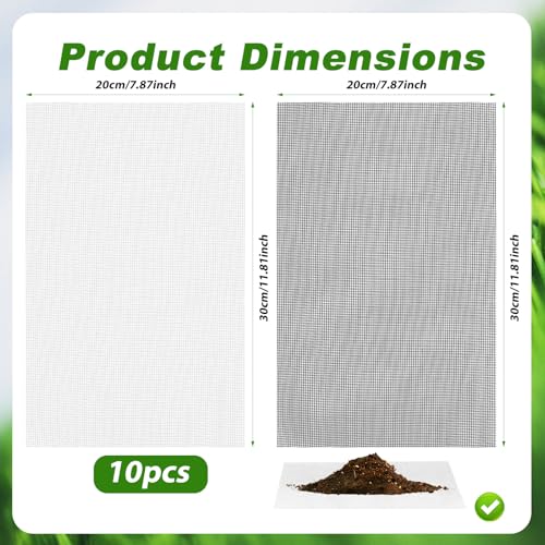lasuroa 10pcs Flower Pot Mesh Pad, 11.8x7.87 Inch Bonsai Drainage Screens Plant Pot Drainage Mesh Barrier Mat for Preventing Soil and Substrate Leakage (White, Black) - color: White,black