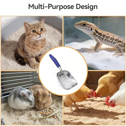 Cat Litter Scoop, Large Long Handle Kitty Metal Scooper, Heavy Duty Aluminum Deep Sifter, Ergonomic Non-Slip Grip, Rustproof Durable Poop Cleaner for Cat Litter Box - color: Blue, size: Large