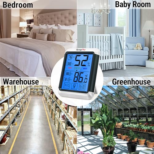TempPro TP55 Digital Indoor Hygrometer Thermometer, 4-Inch Temperature/Humidity Monitor with Touchscreen and Backlit, Room Thermometer/Humidity Meter for House Home Greenhouse (Previously ThermoPro) - size: Indoor
