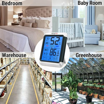 TempPro TP55 Digital Indoor Hygrometer Thermometer, 4-Inch Temperature/Humidity Monitor with Touchscreen and Backlit, Room Thermometer/Humidity Meter for House Home Greenhouse (Previously ThermoPro) - size: Indoor