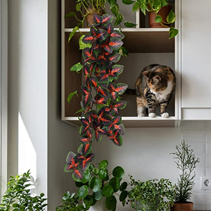 POPETPOP Reptile Plants - 4Pcs Fake Plants for Reptiles Hanging Terrarium Plant with Suction Cup Plastic Terrarium Leaves for Bearded Dragons Lizards Geckos Snake