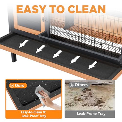 Tortoise Habitat Reptile Enclosure, Wooden Tortoise Enclosure with Open Waterproof Roof, Leakproof Tray & Elevated Legs, Indoor-Outdoor Small Animal Cage for Turtles, Lizards & More